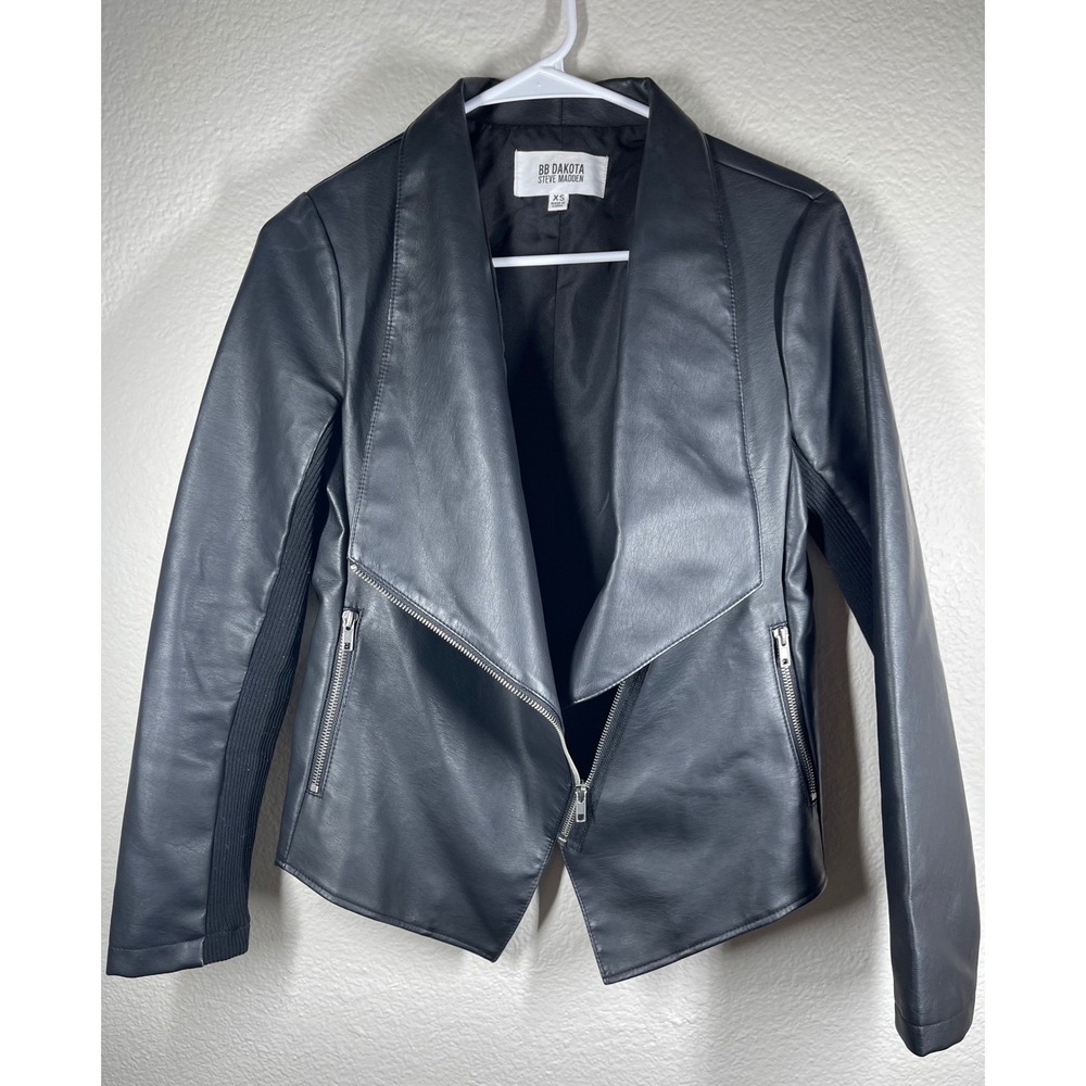 BB Dakota Steve Madden Faux Leather Jacket XS Asymmetrical Zip Moto Black